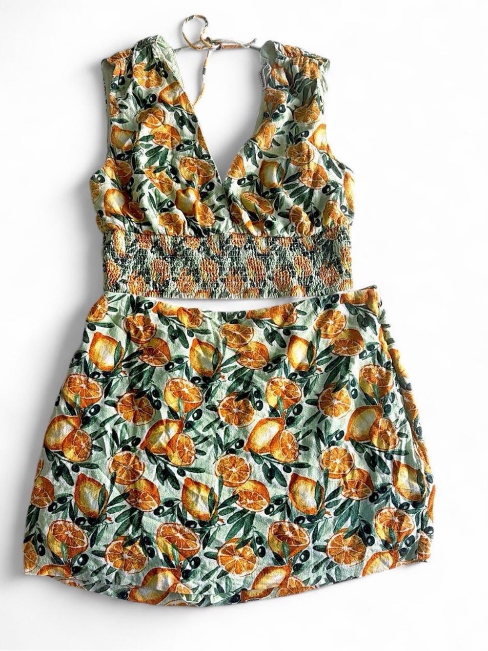 Abercrombie & Fitch Citrus Print Crop Top and Skort Set - Yellow, Green, White